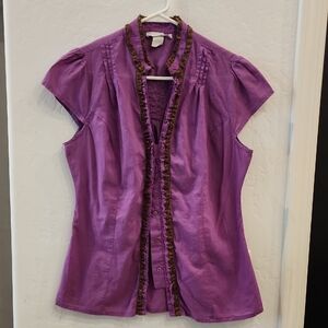 Charlotte Russe Purple Blouse with Brown Trim